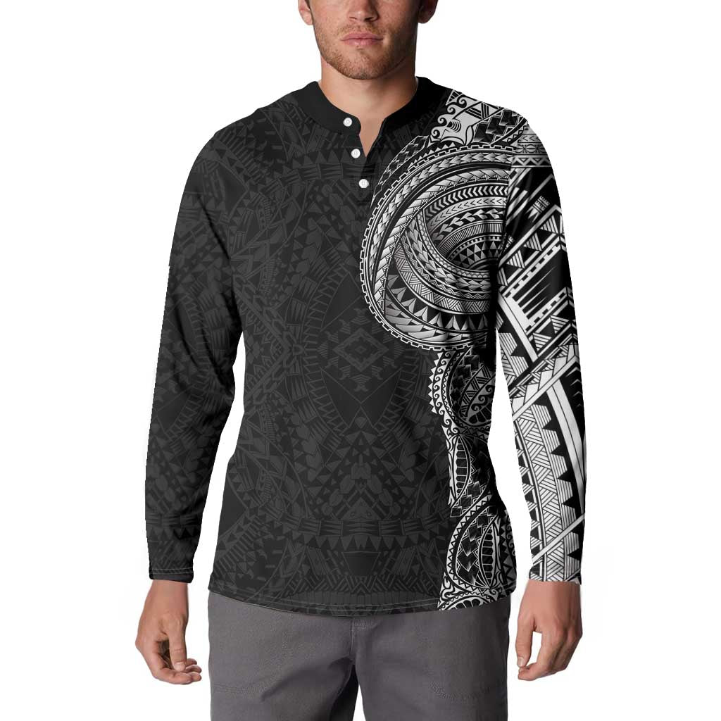 Traditional Polynesian Art Tattoos Button Sweatshirt Black Color - Polynesian Pride