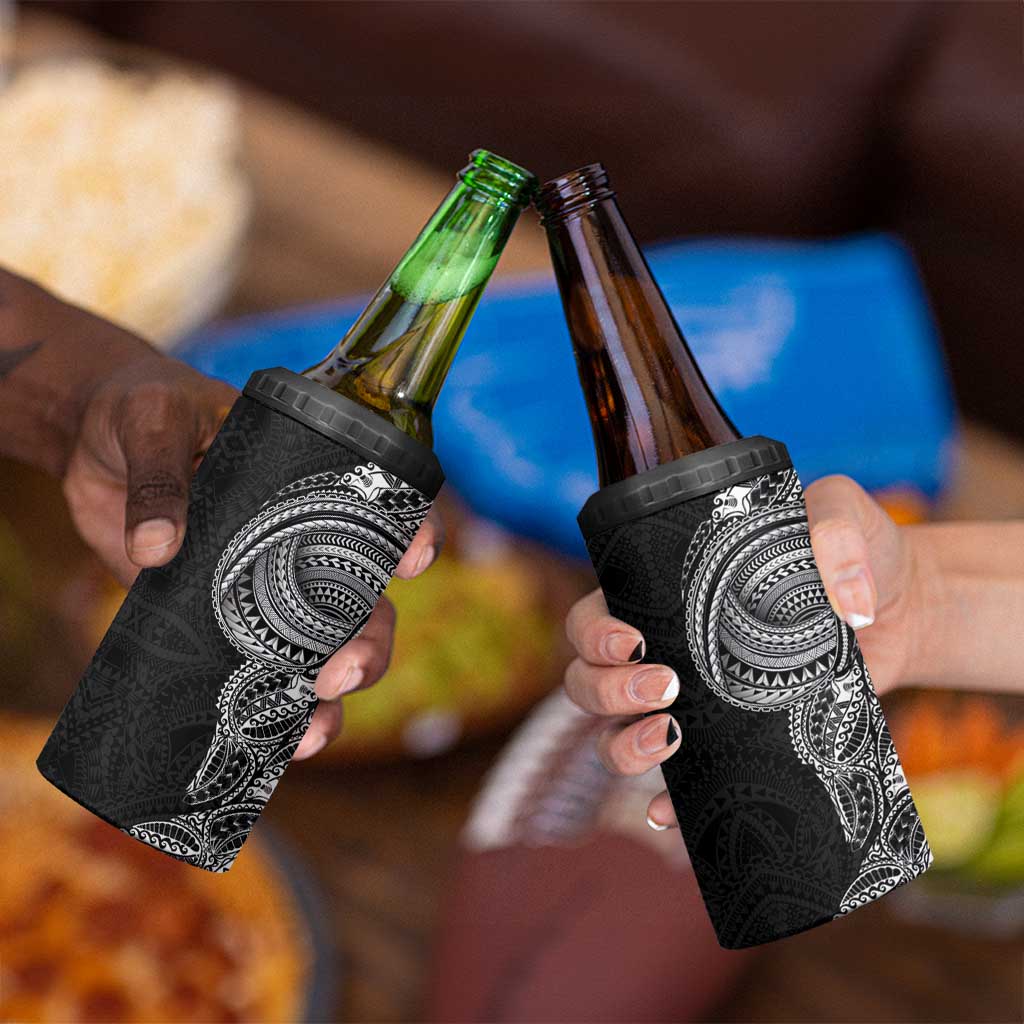 Traditional Polynesian Art Tattoos 4 in 1 Can Cooler Tumbler Black Color - Polynesian Pride