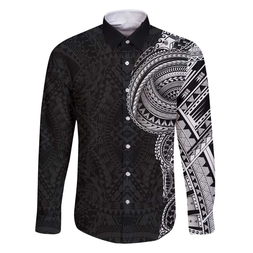 Traditional Polynesian Art Tattoos Family Matching Long Sleeve Bodycon Dress and Hawaiian Shirt Black Color - Polynesian Pride