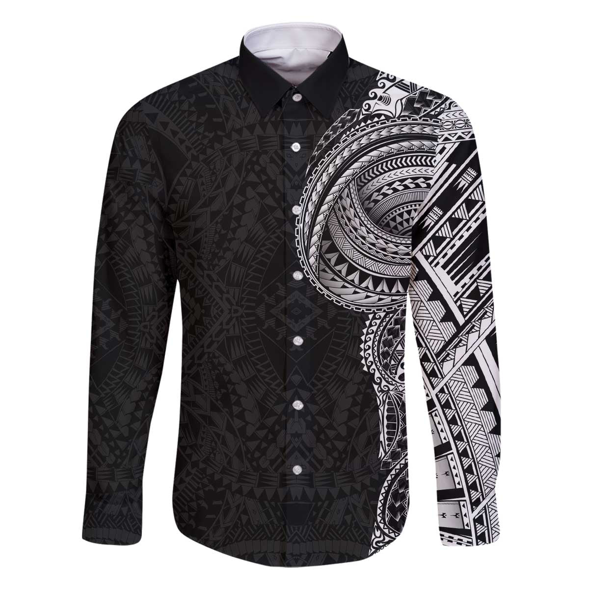 Traditional Polynesian Art Tattoos Family Matching Off The Shoulder Long Sleeve Dress and Hawaiian Shirt Black Color - Polynesian Pride