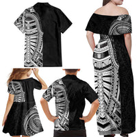 Traditional Polynesian Art Tattoos Family Matching Off Shoulder Maxi Dress and Hawaiian Shirt Black Color - Polynesian Pride