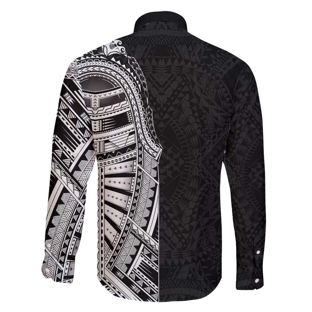 Traditional Polynesian Art Tattoos Family Matching Off Shoulder Maxi Dress and Hawaiian Shirt Black Color - Polynesian Pride