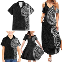 Traditional Polynesian Art Tattoos Family Matching Summer Maxi Dress and Hawaiian Shirt Black Color - Polynesian Pride
