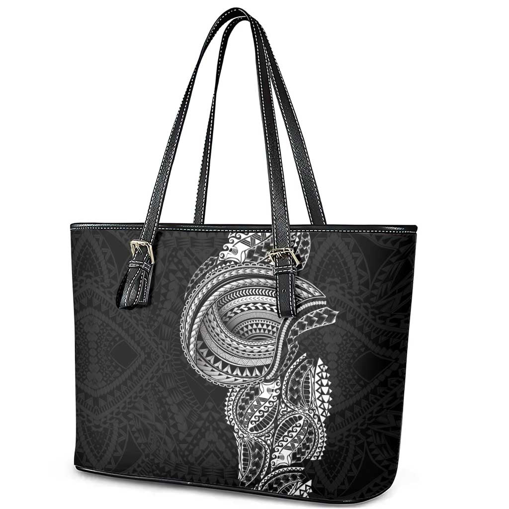 Traditional Polynesian Art Tattoos Leather Tote Bag Black Color - Polynesian Pride