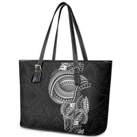 Traditional Polynesian Art Tattoos Leather Tote Bag Black Color - Polynesian Pride