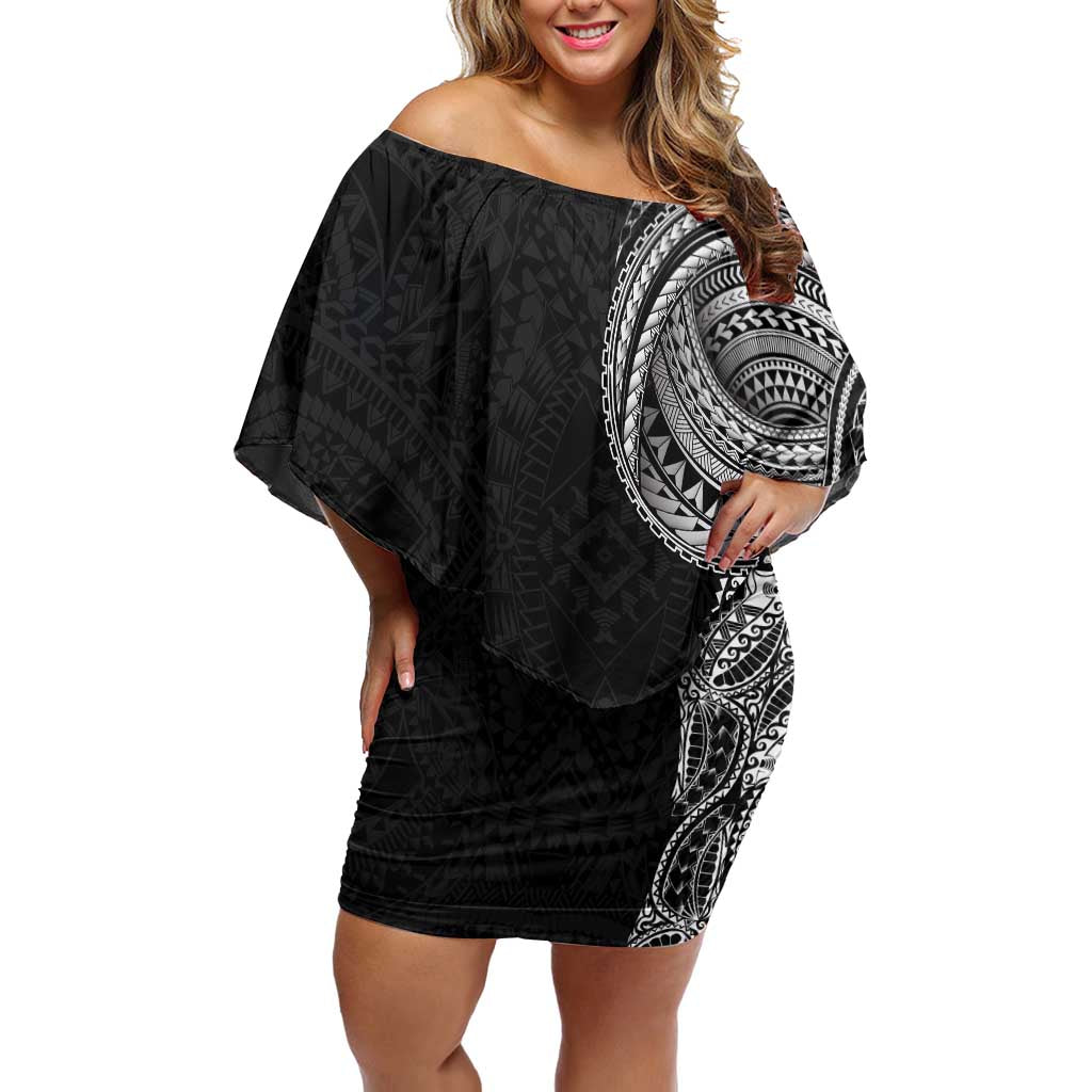 Traditional Polynesian Art Tattoos Off Shoulder Short Dress Black Color - Polynesian Pride