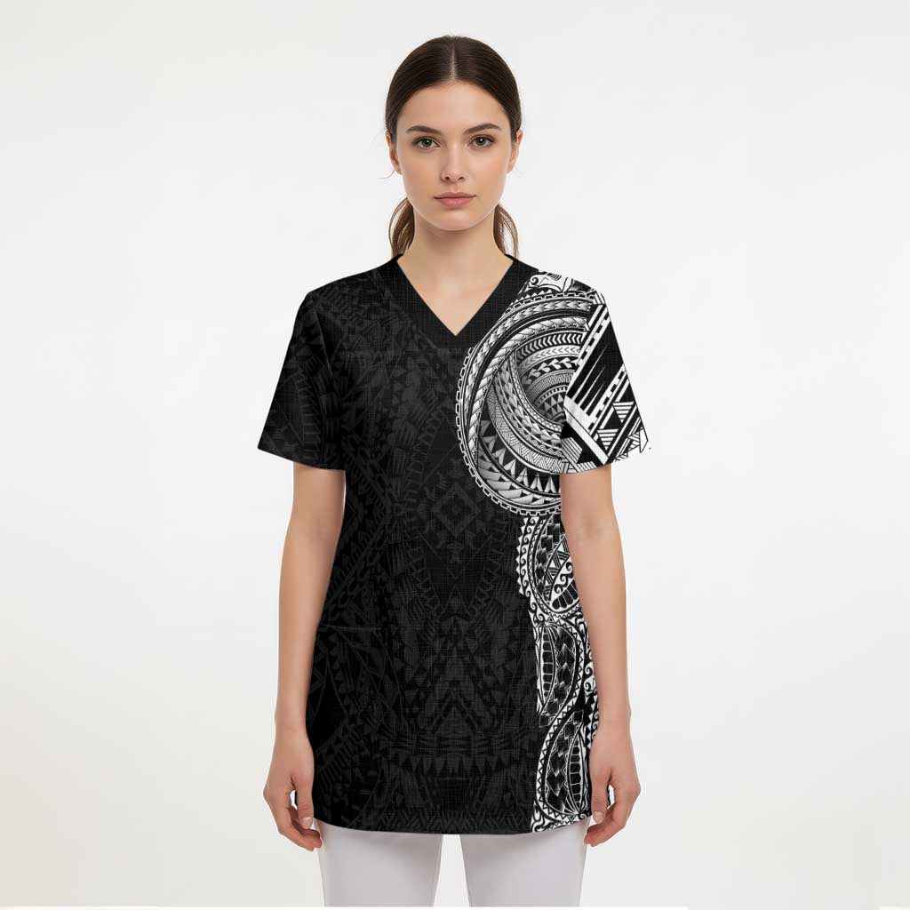 Traditional Polynesian Art Tattoos Scrub Top Black Color - Polynesian Pride
