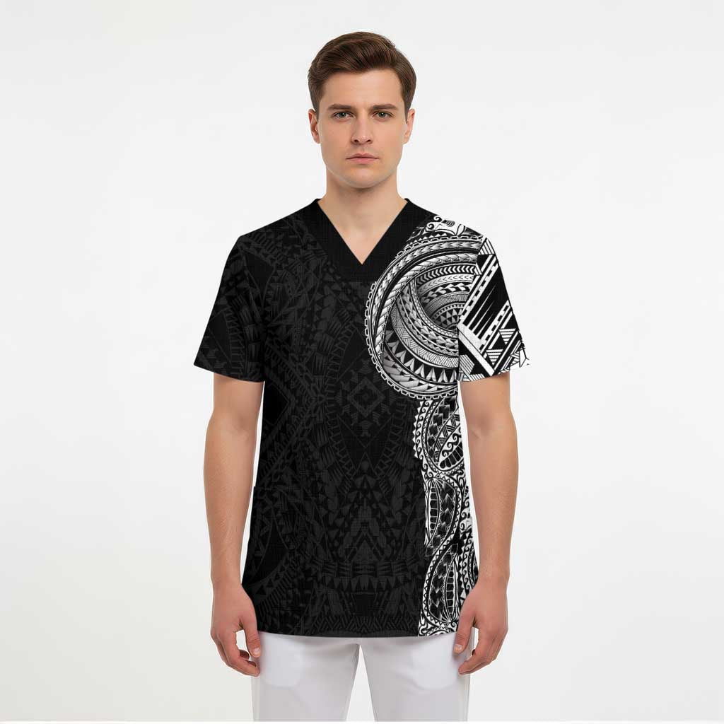 Traditional Polynesian Art Tattoos Scrub Top Black Color - Polynesian Pride