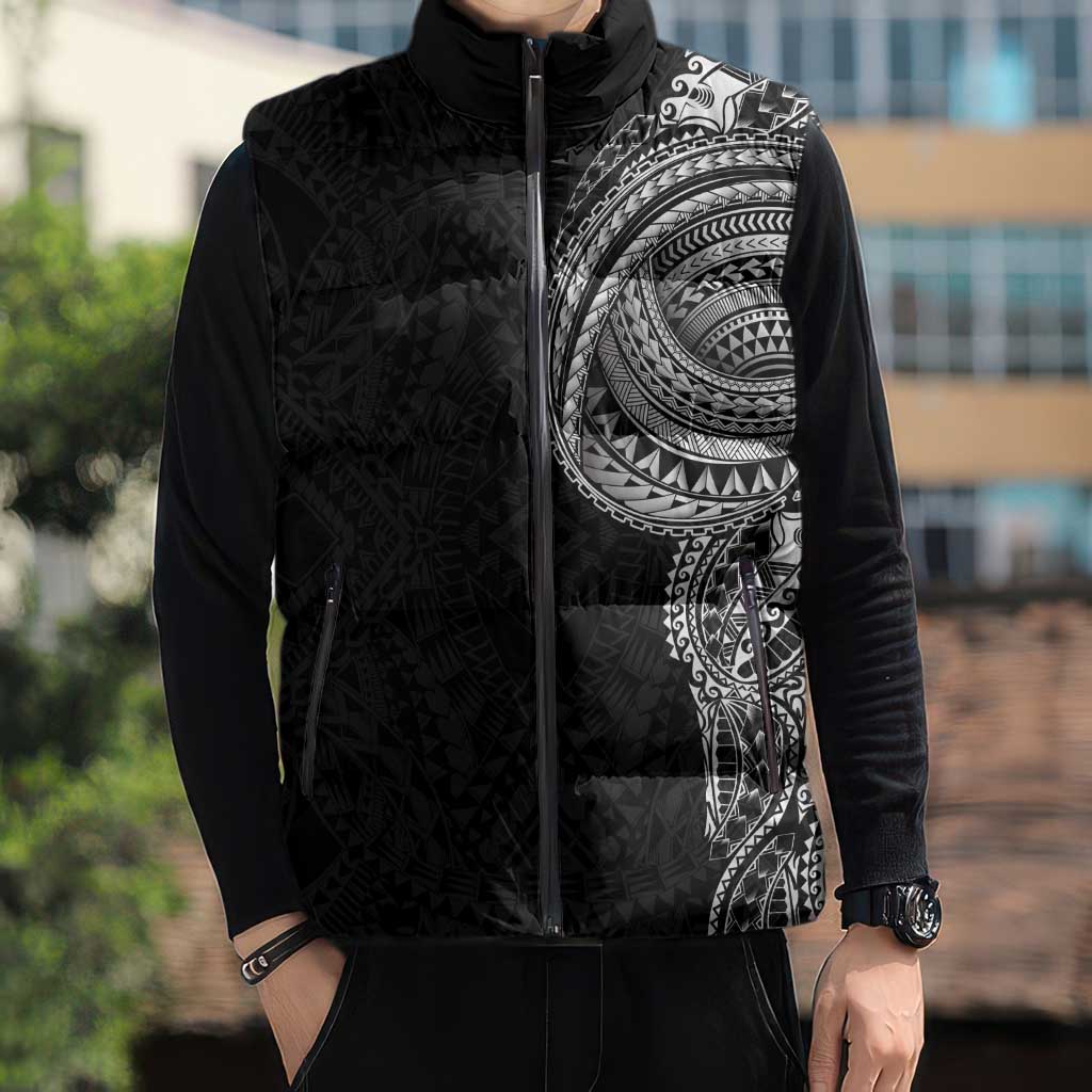 Traditional Polynesian Art Tattoos Sleeveless Puffer Jacket Black Color - Polynesian Pride