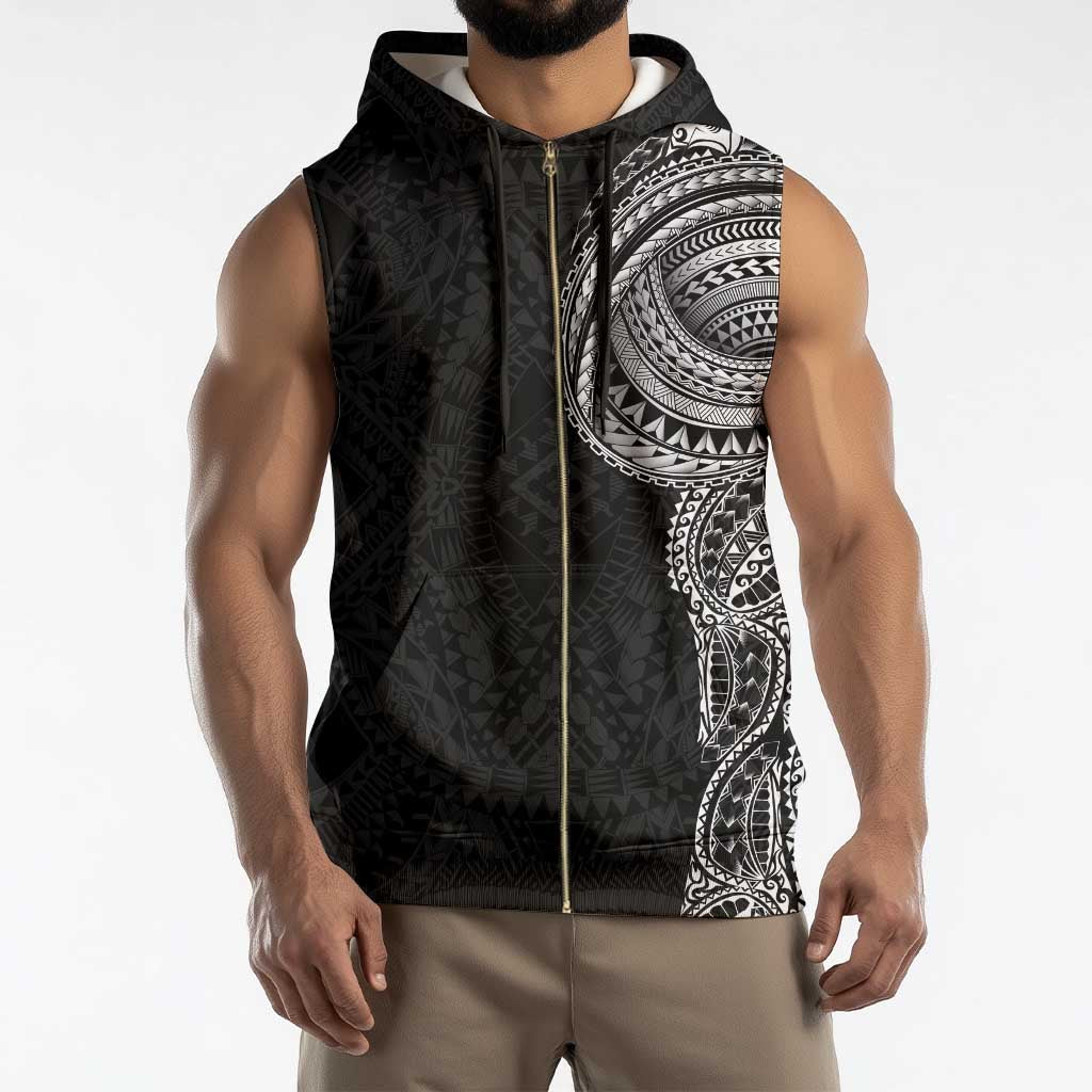 Traditional Polynesian Art Tattoos Sleeveless Zip Hoodie Black Color - Polynesian Pride