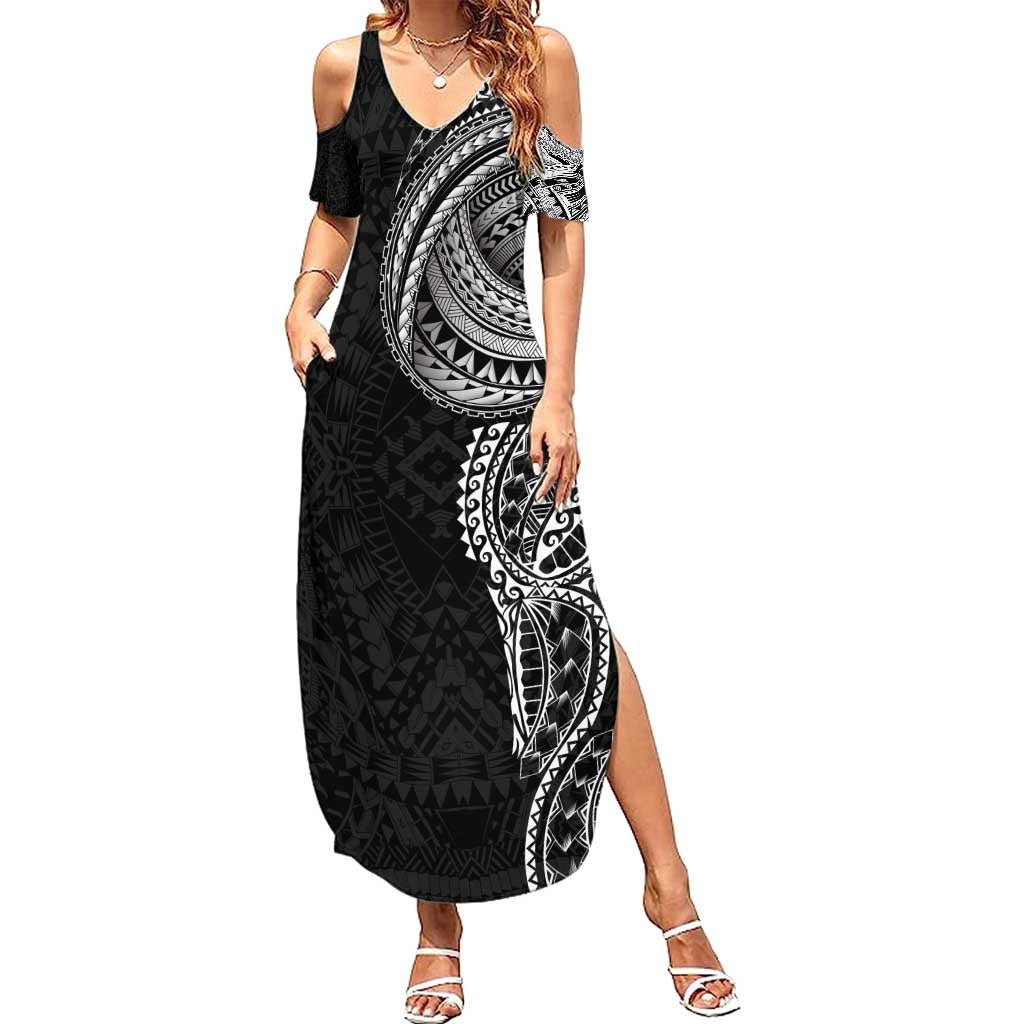Traditional Polynesian Art Tattoos Summer Maxi Dress Black Color - Polynesian Pride