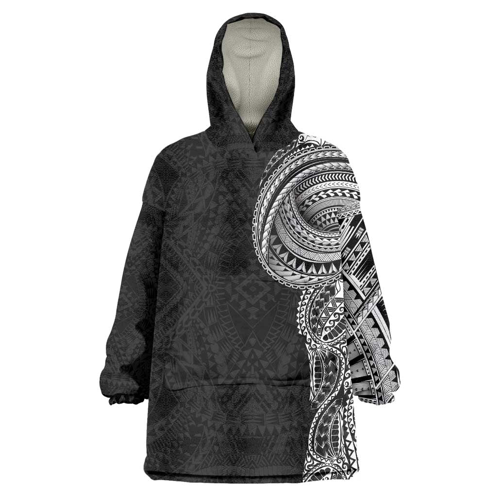 Traditional Polynesian Art Tattoos Wearable Blanket Hoodie Black Color - Polynesian Pride