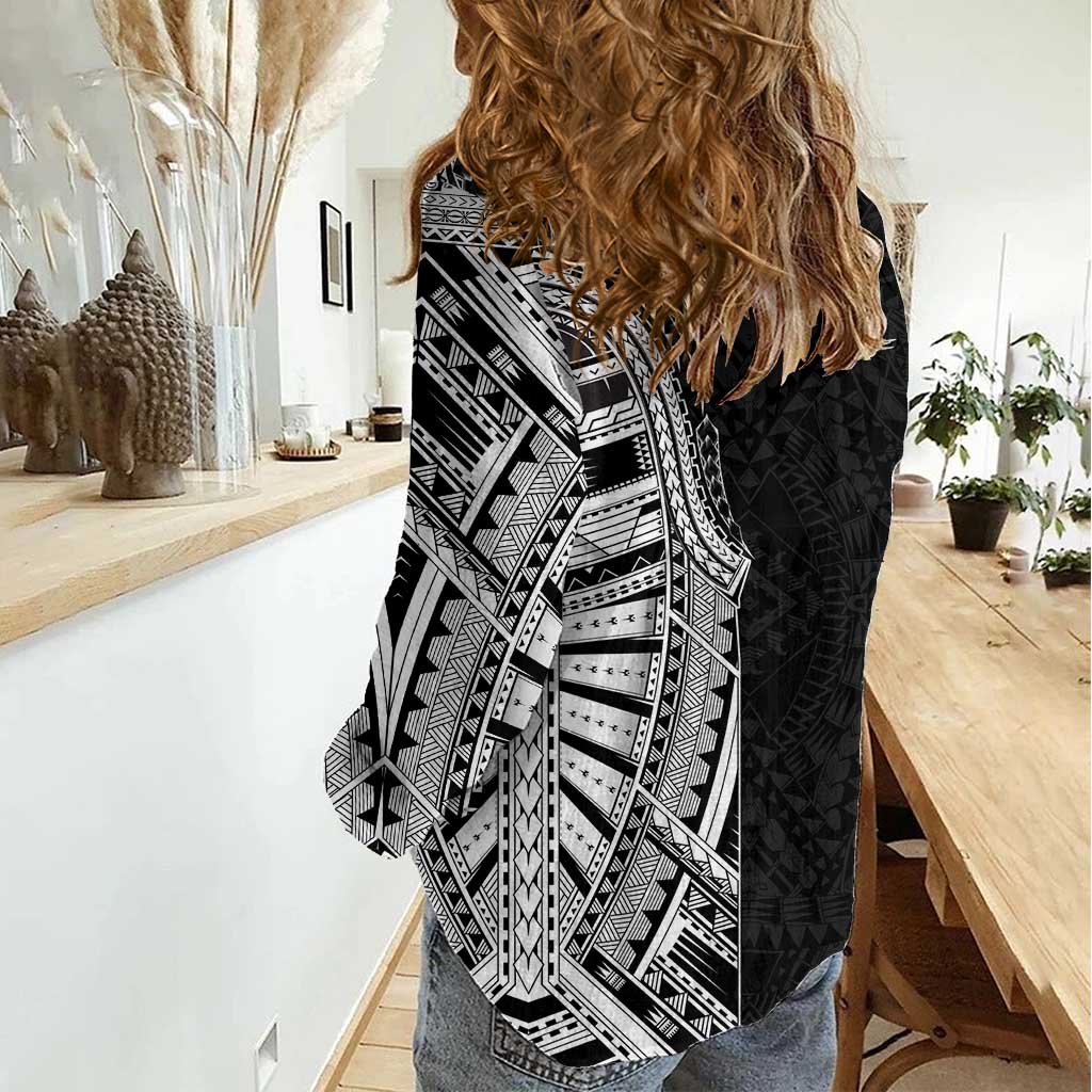 Traditional Polynesian Art Tattoos Women Casual Shirt Black Color - Polynesian Pride