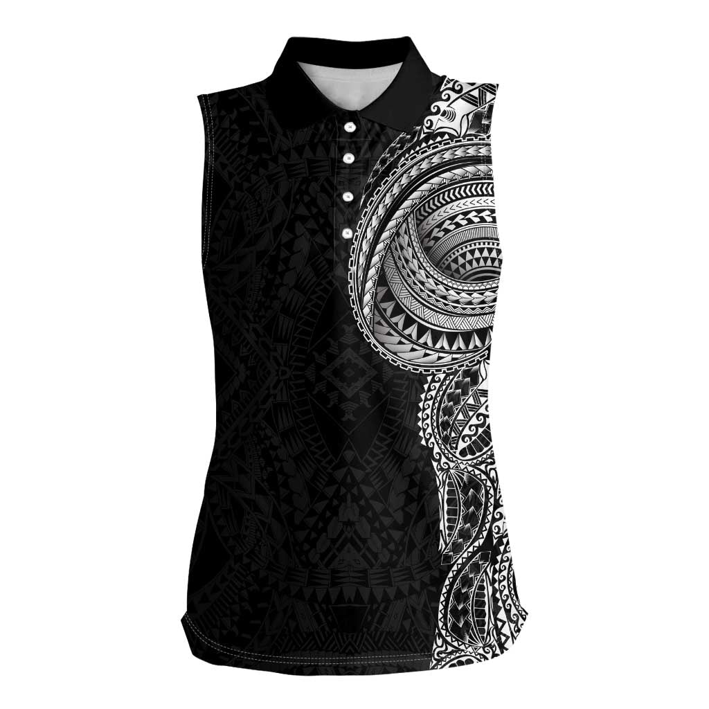 Traditional Polynesian Art Tattoos Women Sleeveless Polo Shirt Black Color - Polynesian Pride