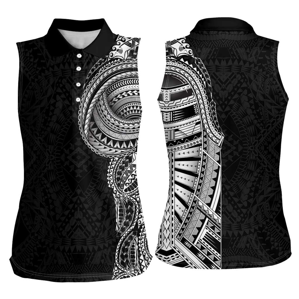 Traditional Polynesian Art Tattoos Women Sleeveless Polo Shirt Black Color - Polynesian Pride