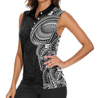 Traditional Polynesian Art Tattoos Women Sleeveless Polo Shirt Black Color - Polynesian Pride