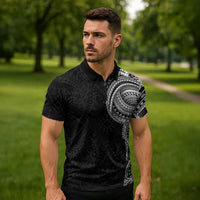 Traditional Polynesian Art Tattoos Zipper Polo Shirt Black Color - Polynesian Pride