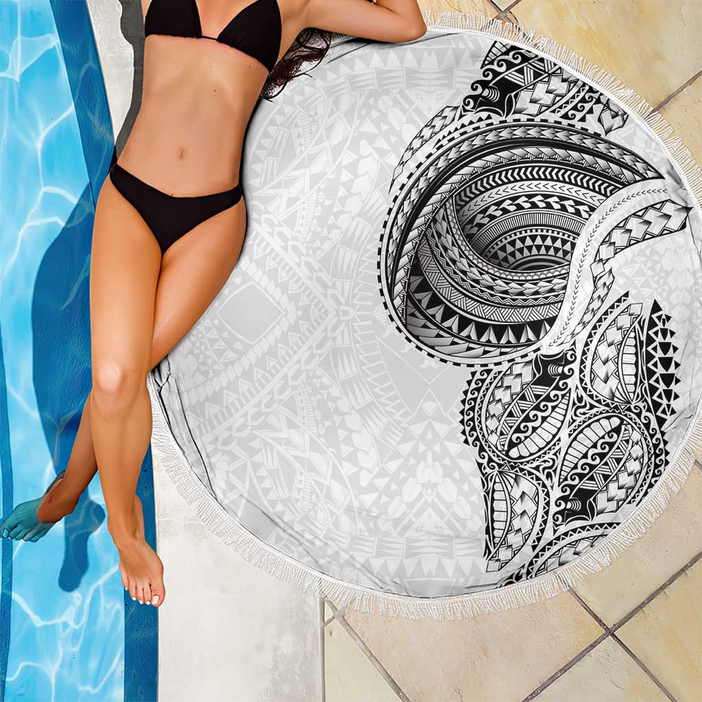 Traditional Polynesian Art Tattoos Beach Blanket White Color - Polynesian Pride