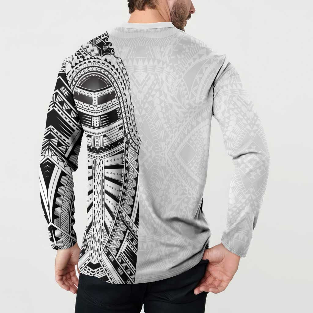 Traditional Polynesian Art Tattoos Button Sweatshirt White Color - Polynesian Pride