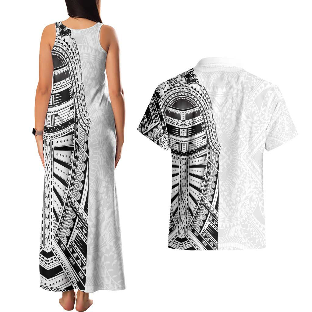 Traditional Polynesian Art Tattoos Couples Matching Tank Maxi Dress and Hawaiian Shirt White Color - Polynesian Pride
