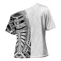 Traditional Polynesian Art Tattoos Cross Shoulder Shirt White Color - Polynesian Pride