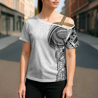 Traditional Polynesian Art Tattoos Cross Shoulder Shirt White Color - Polynesian Pride