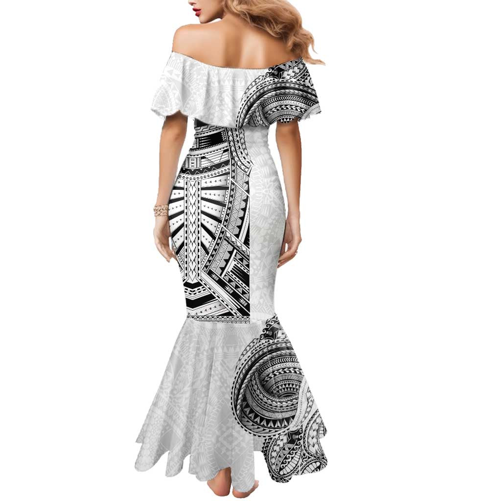 Traditional Polynesian Art Tattoos Family Matching Mermaid Dress and Hawaiian Shirt White Color - Polynesian Pride