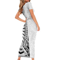 Traditional Polynesian Art Tattoos Family Matching Short Sleeve Bodycon Dress and Hawaiian Shirt White Color - Polynesian Pride