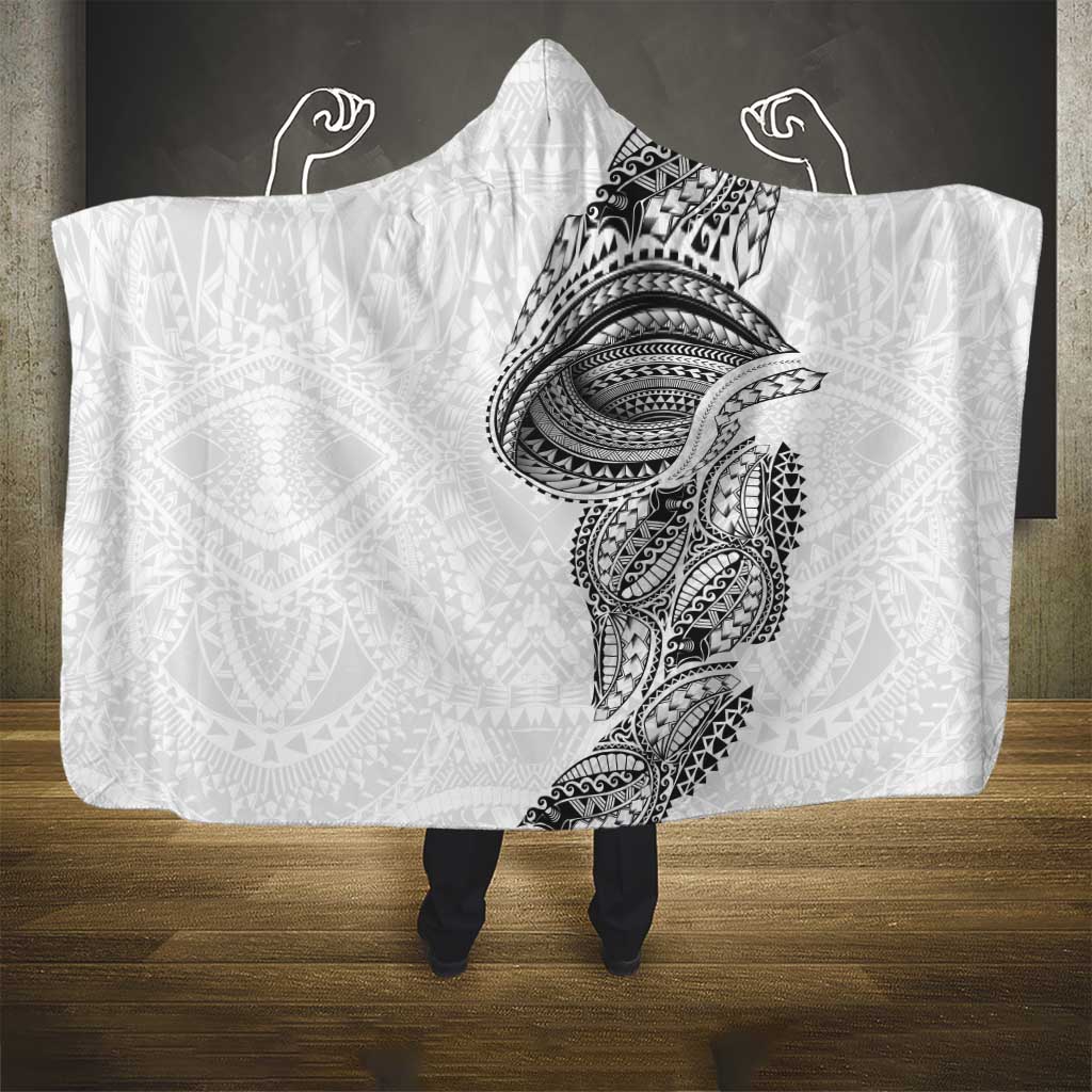 Traditional Polynesian Art Tattoos Hooded Blanket White Color - Polynesian Pride