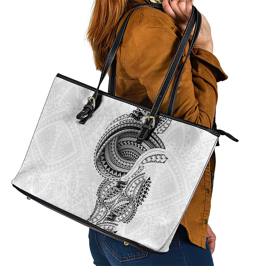 Traditional Polynesian Art Tattoos Leather Tote Bag White Color - Polynesian Pride