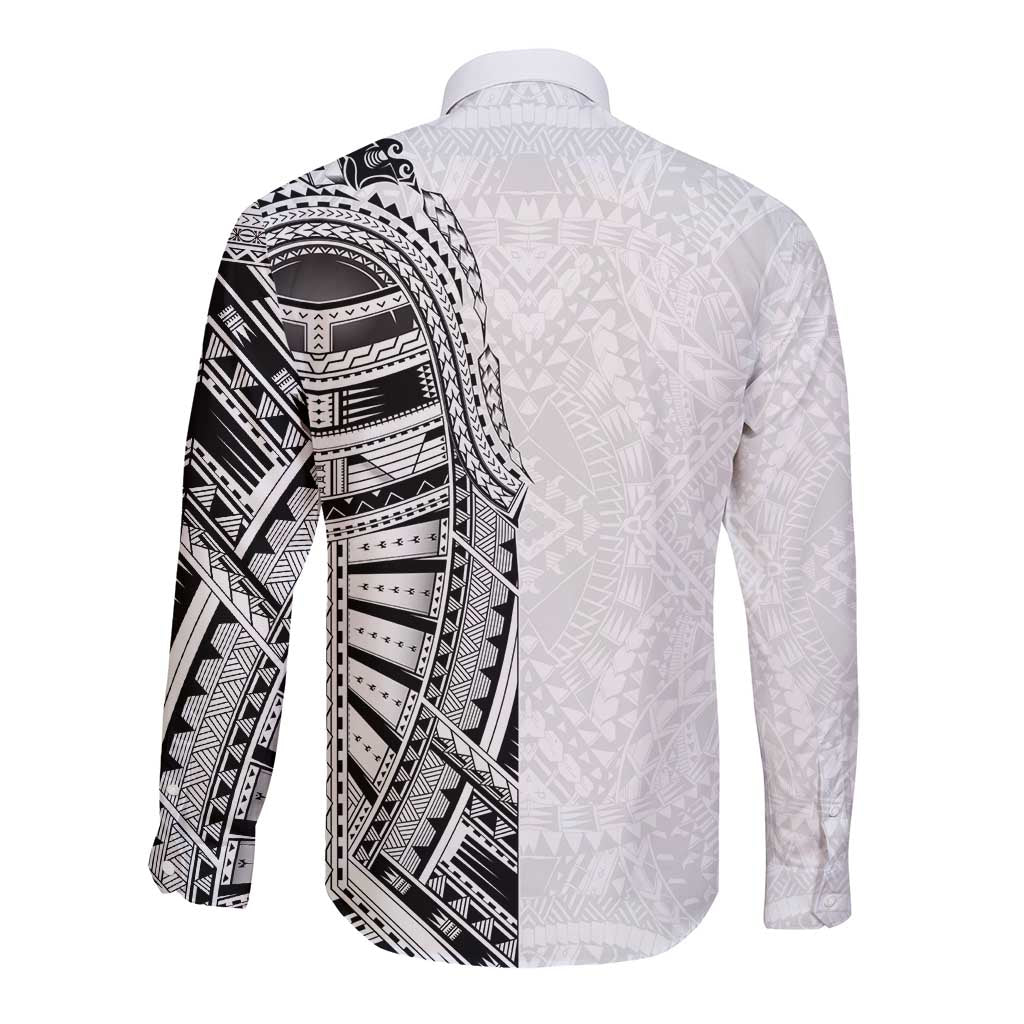 Traditional Polynesian Art Tattoos Long Sleeve Button Shirt White Color - Polynesian Pride