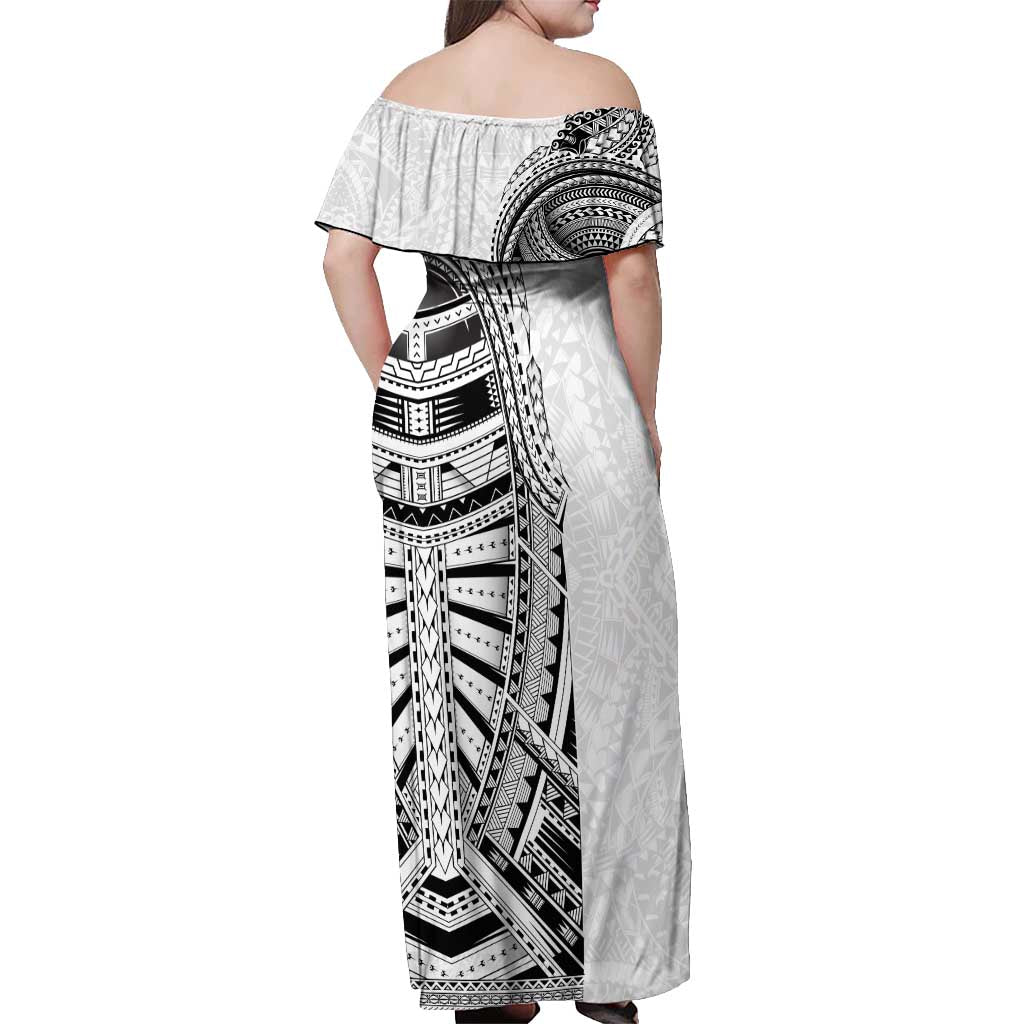 Traditional Polynesian Art Tattoos Off Shoulder Maxi Dress White Color - Polynesian Pride