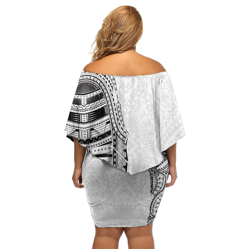 Traditional Polynesian Art Tattoos Off Shoulder Short Dress White Color - Polynesian Pride