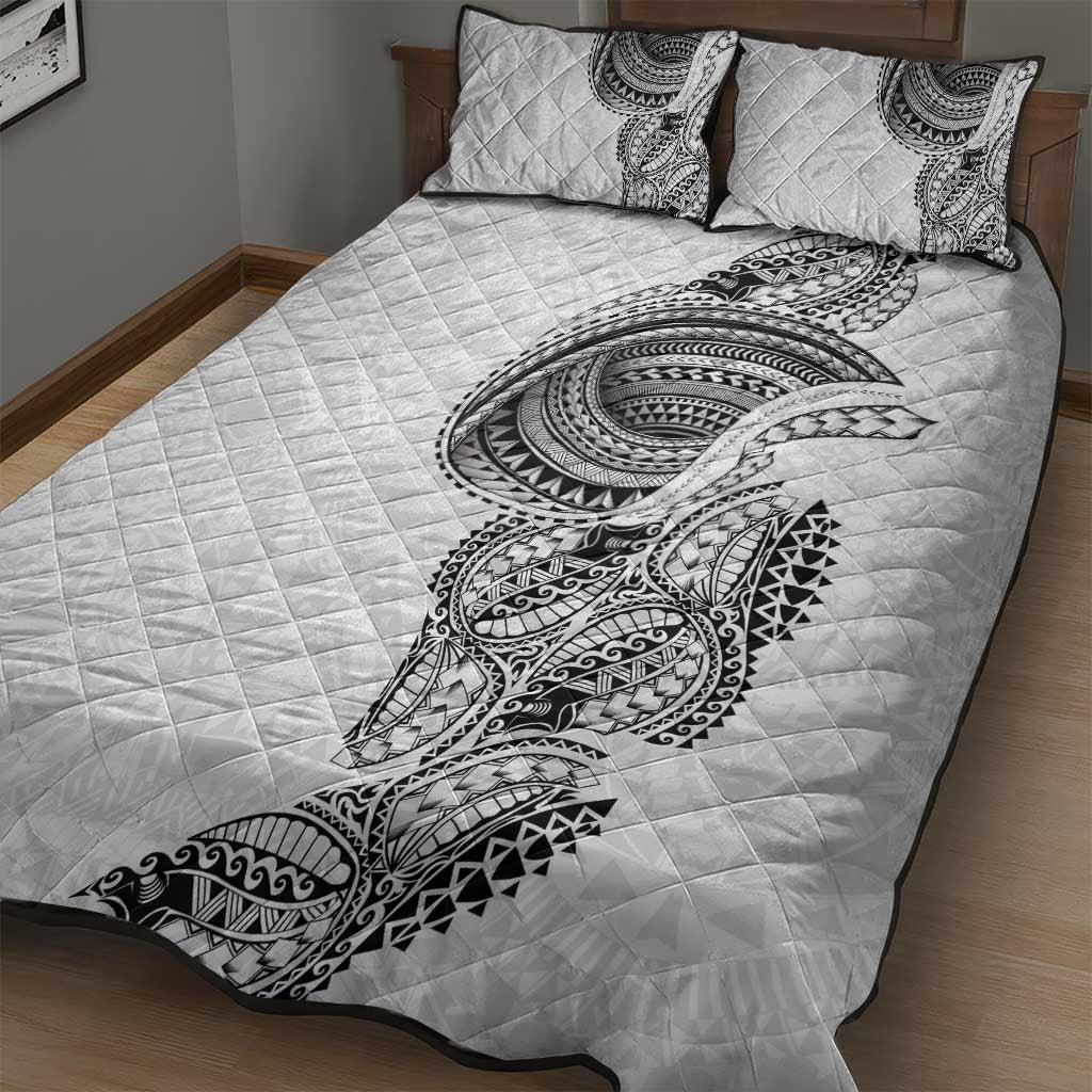 Traditional Polynesian Art Tattoos Quilt Bed Set White Color - Polynesian Pride