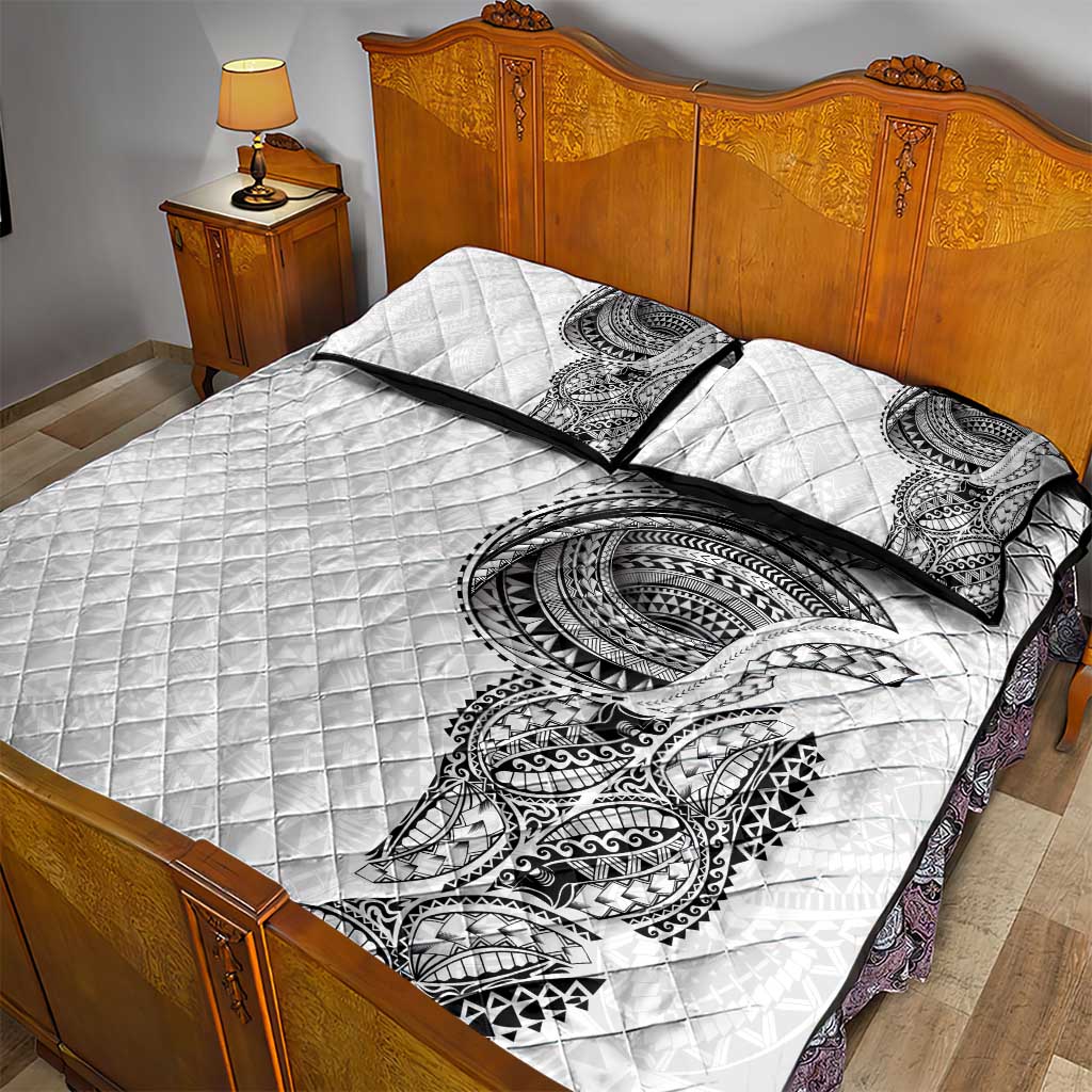 Traditional Polynesian Art Tattoos Quilt Bed Set White Color - Polynesian Pride