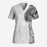 Traditional Polynesian Art Tattoos Scrub Top White Color - Polynesian Pride