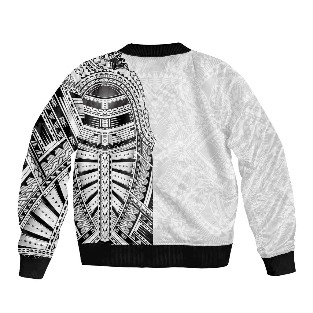 Traditional Polynesian Art Tattoos Sleeve Zip Bomber Jacket White Color - Polynesian Pride