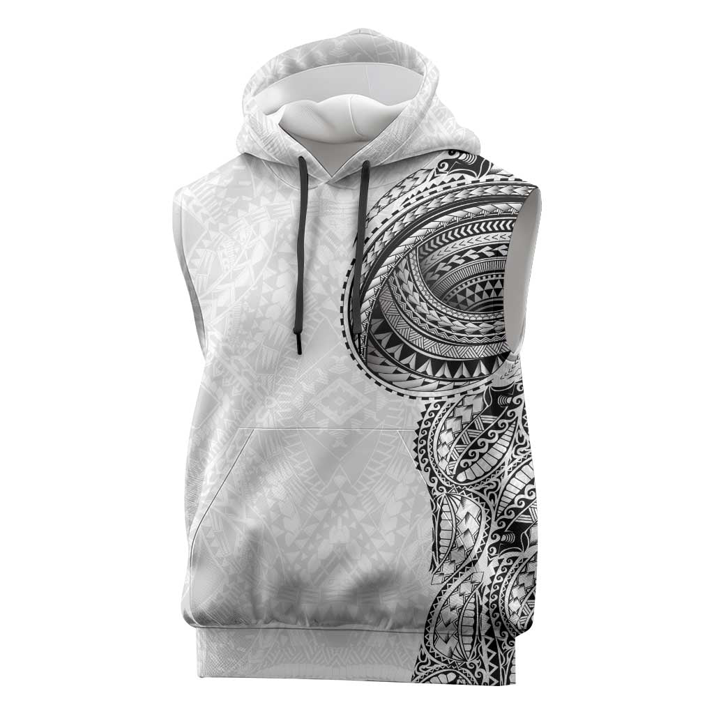 Traditional Polynesian Art Tattoos Sleeveless Hoodie White Color - Polynesian Pride