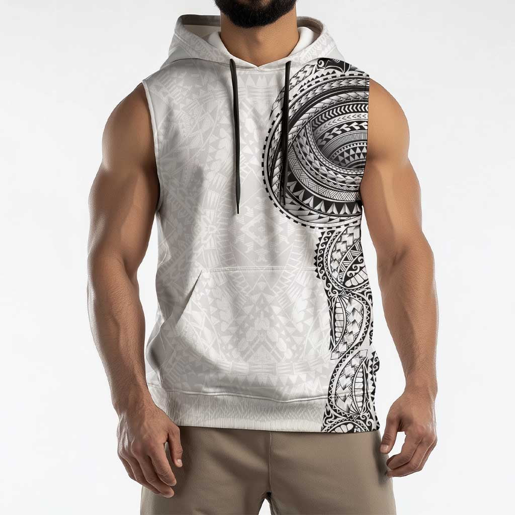 Traditional Polynesian Art Tattoos Sleeveless Hoodie White Color - Polynesian Pride