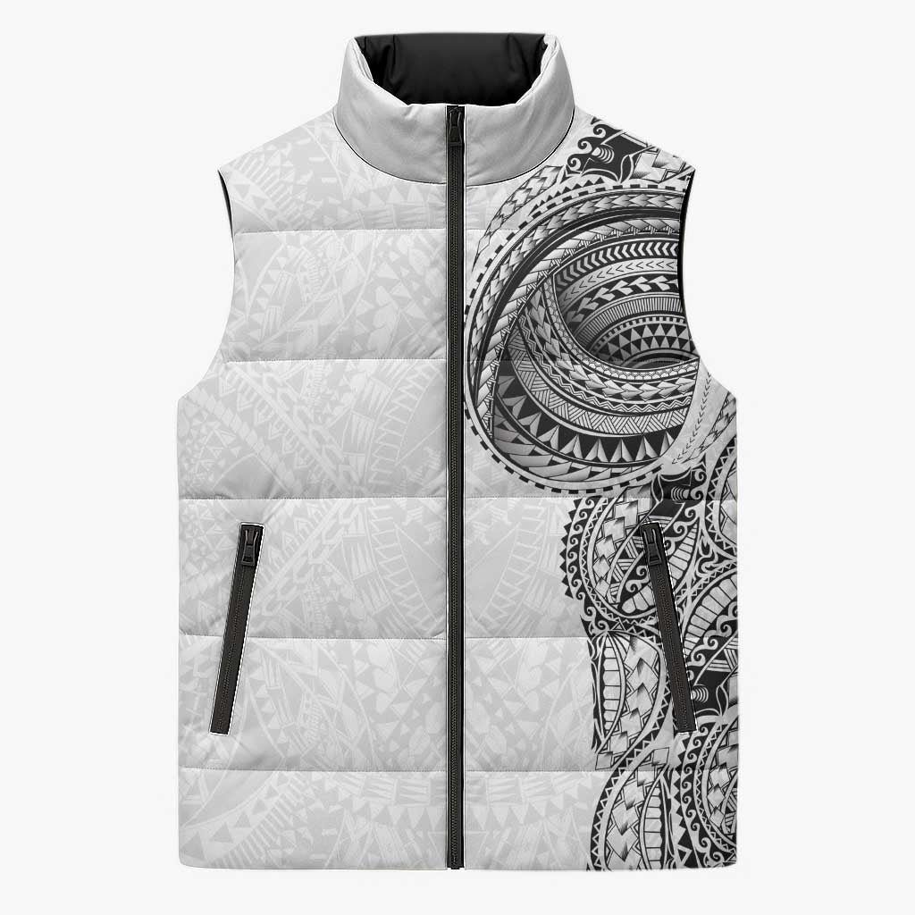 Traditional Polynesian Art Tattoos Sleeveless Puffer Jacket White Color - Polynesian Pride