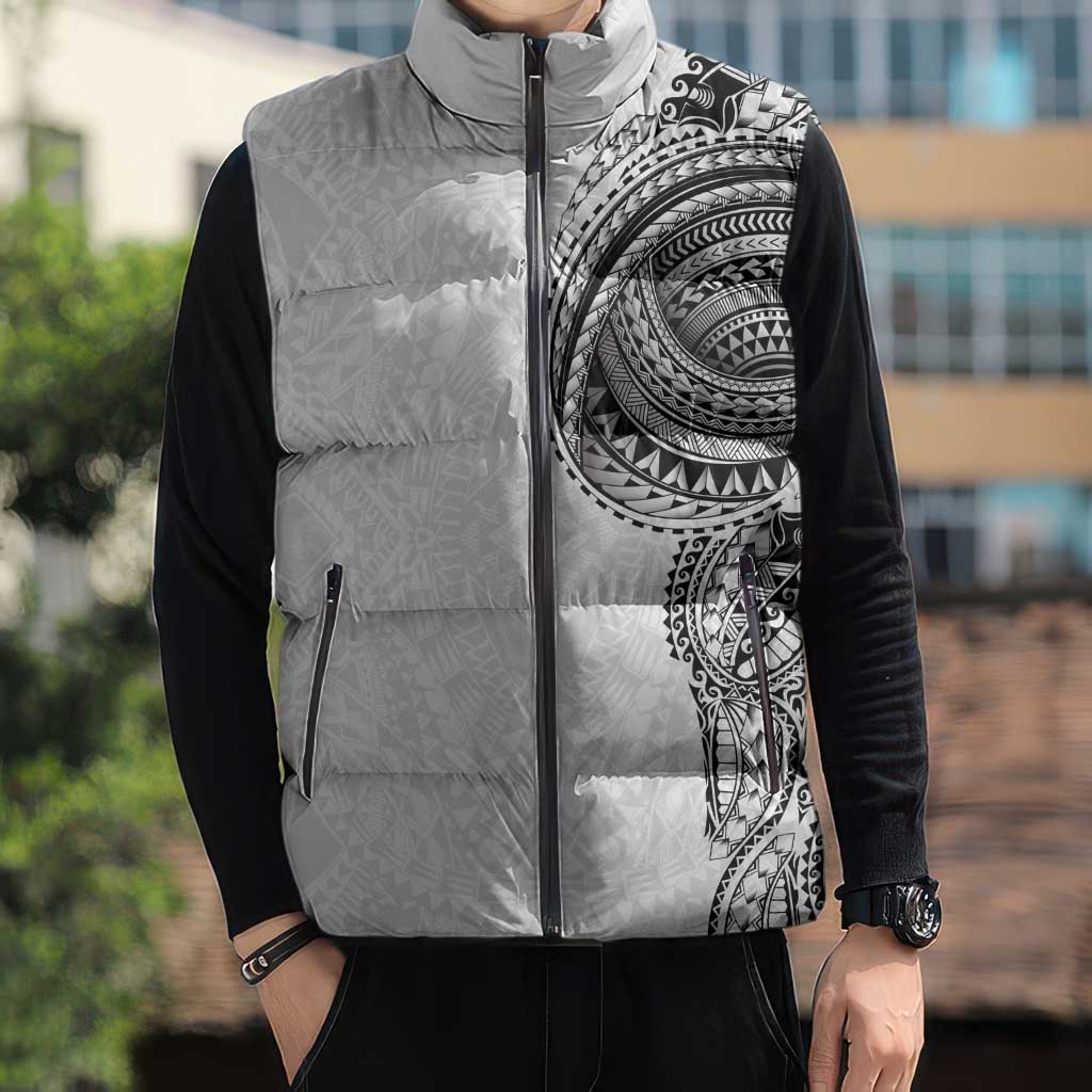 Traditional Polynesian Art Tattoos Sleeveless Puffer Jacket White Color - Polynesian Pride