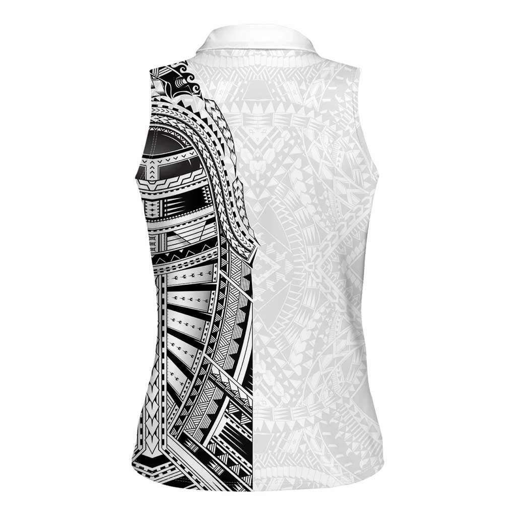 Traditional Polynesian Art Tattoos Women Sleeveless Polo Shirt White Color - Polynesian Pride