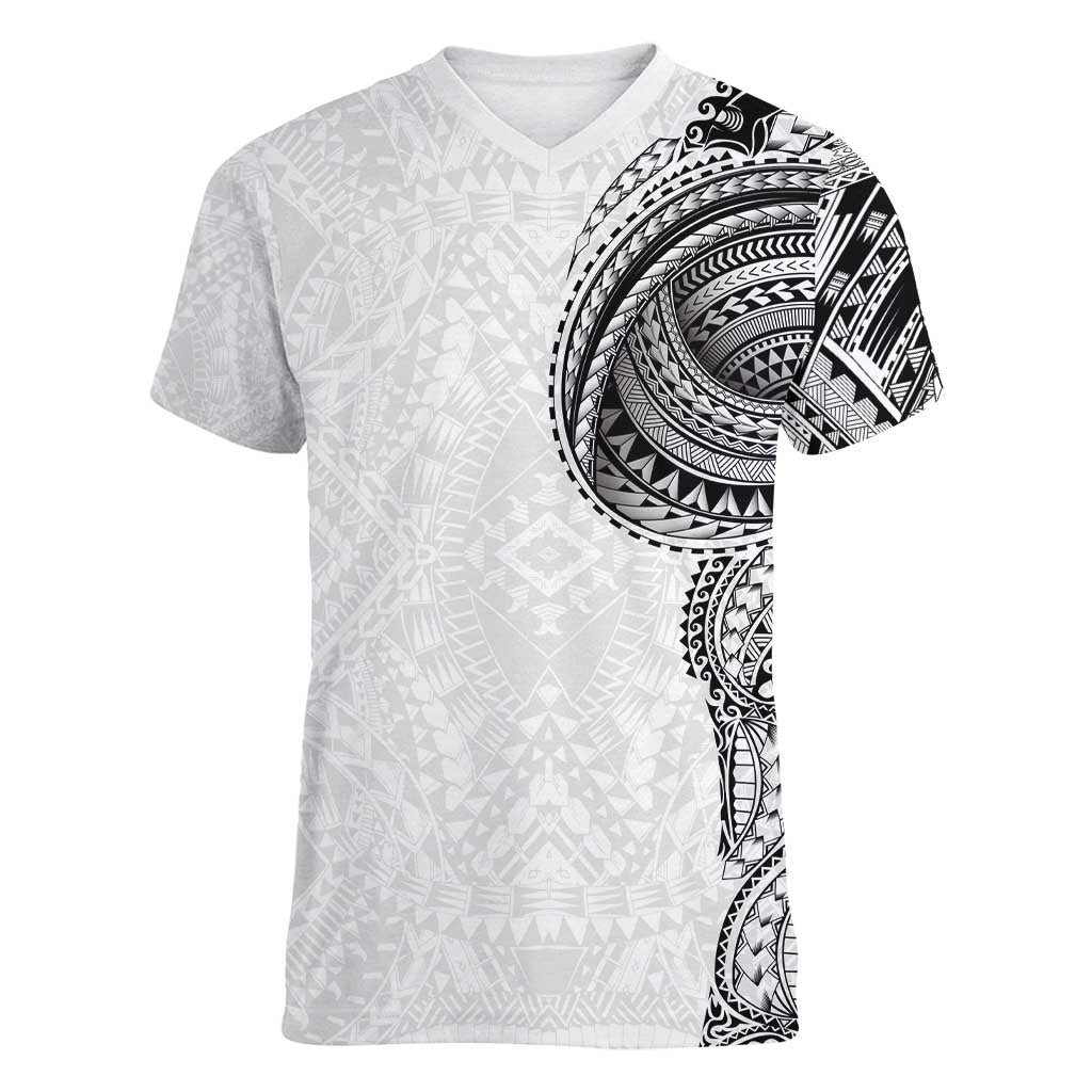 Traditional Polynesian Art Tattoos Women V-Neck T-Shirt White Color - Polynesian Pride