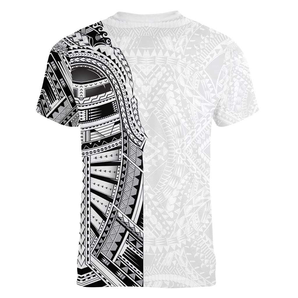 Traditional Polynesian Art Tattoos Women V-Neck T-Shirt White Color - Polynesian Pride