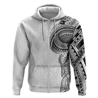 Traditional Polynesian Art Tattoos Zip Hoodie White Color - Polynesian Pride