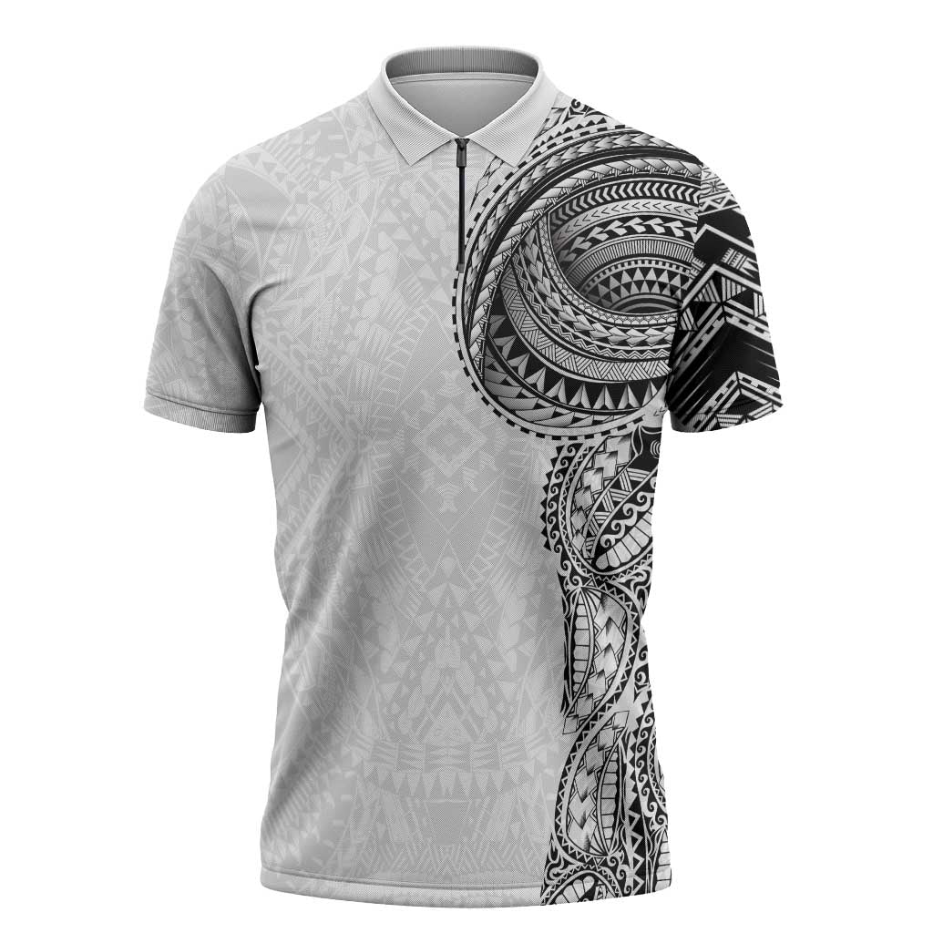 Traditional Polynesian Art Tattoos Zipper Polo Shirt White Color - Polynesian Pride