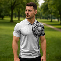 Traditional Polynesian Art Tattoos Zipper Polo Shirt White Color - Polynesian Pride