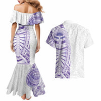 Traditional Polynesian Art Tattoos Couples Matching Mermaid Dress and Hawaiian Shirt Purple Color - Polynesian Pride