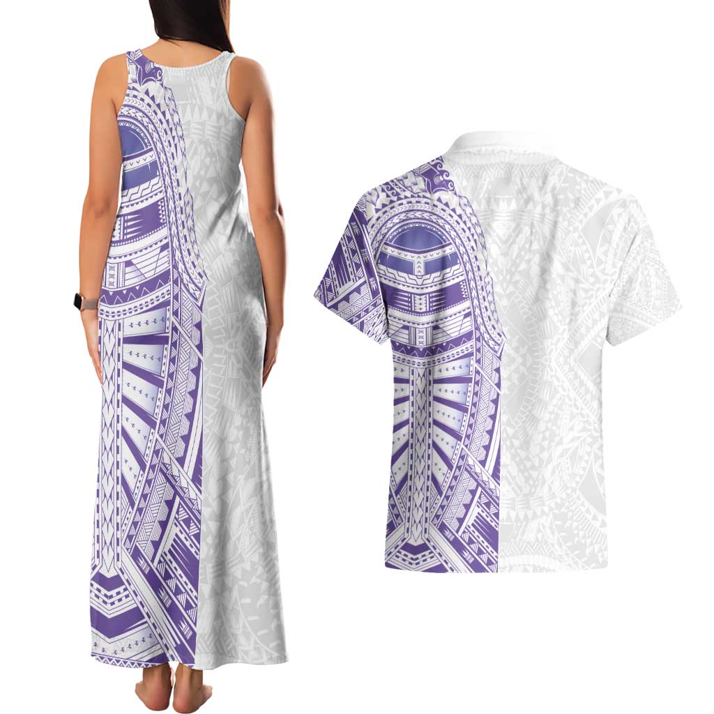 Traditional Polynesian Art Tattoos Couples Matching Tank Maxi Dress and Hawaiian Shirt Purple Color - Polynesian Pride