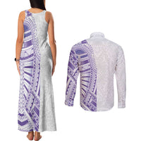 Traditional Polynesian Art Tattoos Couples Matching Tank Maxi Dress and Long Sleeve Button Shirt Purple Color - Polynesian Pride